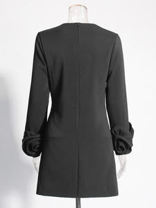 2025 été <span class=keywords><strong>nouvelles</strong></span> femmes à manches longues robe courte Style littéraire français cou en trois dimensions fleur couture taille libre pour le jour - Product Image 5