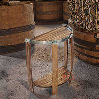 Table basse demi-tonneau en chêne massif au design antique, 60 cm, double étagère de rangement, pot de fleurs, durable, détachable, type support facile