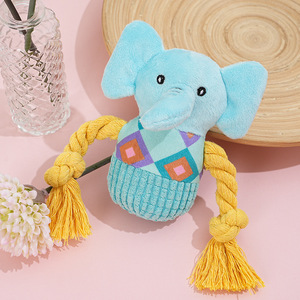Juguete de peluche de elefante con nudos para entrenamiento y masticación de mascotas, patrón geométrico, color azul - Product Image 2