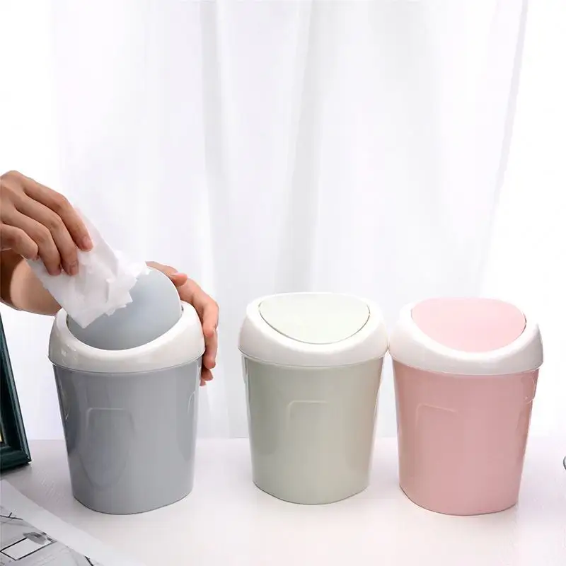 Cubo de basura de escritorio de plástico con tapa de coctelera, cesta de papel pequeña para mesa de café y sala de estar, minicontenedor de almacenamiento para el hogar