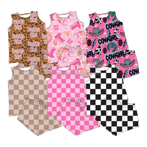 Op Maat Gemaakte Oem Kids Zomerstijl Plaid Patroon Boetiekvest Top Sport Shorts Kleding Sets Baby Meisjes Outfits