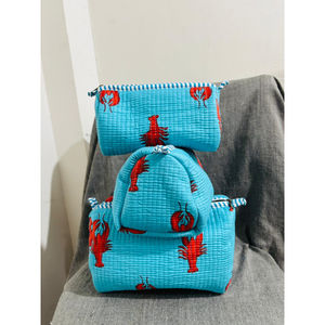 Set of 3 Cotton <b>Toiletry</b> Floral Print Makeup <b>Bags</b> with Zipper Closure Lightweight <b>Travel</b> <b>Bag</b> Organizer From Rajasthan Wholesale - Product Image 3