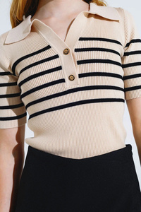 Custom <strong>Polo</strong> Collar Striped <strong>Women's</strong> Pullover Knitwear Summer Short <strong>Womens</strong> Sweater Sleeve Loose <strong>Jumper</strong> For <strong>Women</strong> - Product Image 4