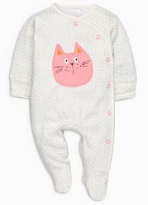 Meilleurs cadeaux pour bébés filles : Combinaison-pyjama en coton imprimé chat pour bébé - Product Image 2
