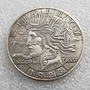 Reproducción de la Moneda <span class=keywords><strong>Liberty</strong></span> Lady with Snakes de 1923, Chapada en Plata, Níquel Hobo, Arte Abstracto, Medusa con Serpientes, Regalo de Latón - Product Image 1