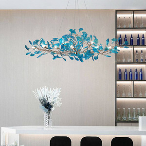 Nordischer Glas-Ginkgoblatt-Kronleuchter Modernes Blätterdesign Luxuriöse Deckenpendelleuchte für Villa, Gästezimmer, Esszimmer und Wohnzimmer - Product Image 1