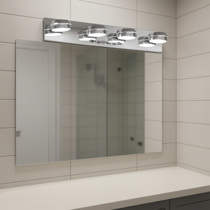 Lámpara de Vanidad LED Moderna de 18W con 4 Luces, 28 Pulgadas, Cromada, de Montaje en Pared, para Espejo de Baño, Luz Blanca Cálida, Regulable - Product Image 2