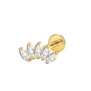 Pendientes de Titanio Chapados en Oro con Zirconia, Diseño de Hoja Grande, Rosca Interna, Parte Trasera Plana, Cómodos para Hélice y Cartílago - Product Image 6