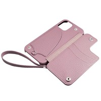 Sac bandoulière de luxe en cuir véritable avec logo personnalisé, blocage RFID, emplacements pour cartes, sangle de poignet, poche zippée pour iPhone
