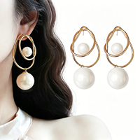 Nouvelles boucles d'oreilles pendantes tendance, plaquées or 18 carats, en alliage de zinc et acier inoxydable, forme cercle, grande perle, accessoire de fête pour femme