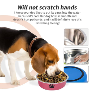 Bol pour animaux de compagnie en acier inoxydable rose, anti-déversement, pour chien et chat, bol à nourriture et à eau, bol d'alimentation arrondi, utilisation en intérieur - Product Image 6