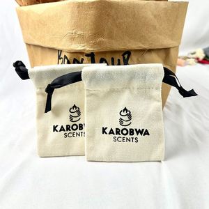 Custom Logo Small Cotton <b>Drawstring</b> Bag 100% Organic Cotton Dust <b>Pouch</b> Differently Sized Gift Bag for Fashion Accessory Storage - Product Image 2