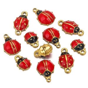 Acero inoxidable siete-manchado mariquita <span class=keywords><strong>Coccinella</strong></span> <span class=keywords><strong>septempunctata</strong></span> colgante DIY collar, pendientes insectos encantos - Product Image 1
