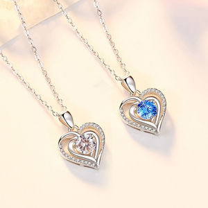 Collar con Colgante de Corazón de Circonita Azul y Plateado, Joyería de Corazón del Océano, para Mujer, Novia, Regalo de Amor, Aniversario de Bodas - Product Image 1