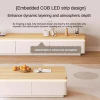 Ensemble Meuble TV et Table Basse Style Crème Moderne en MDF, Meuble de Salon Multi-Niveaux avec Grand Rangement