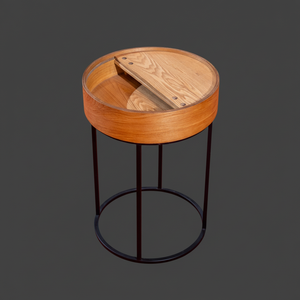 Table basse ronde moderne en MDF avec placage de frêne et cadre en métal Meubles de salon mobiles pour la maison - Product Image 1