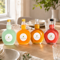 Ensemble de 4 bouteilles en verre vides avec bouchons à vis, corps rond, col long, transparentes et givrées, pour jus et boissons