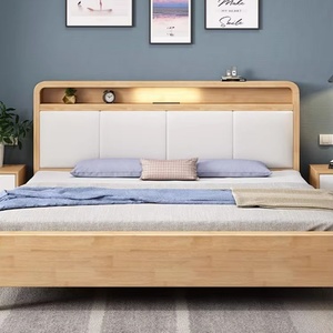 Lit en bois massif avec tête de lit canapé King Size, lit en bois confortable Queen Size, mobilier de chambre pour la maison et l'appartement - Product Image 2