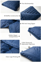 Couette en duvet ultralégère imperméable en nylon Ripstop 10D/15D/20D, sac de couchage de voyage de luxe personnalisé pour toutes les saisons