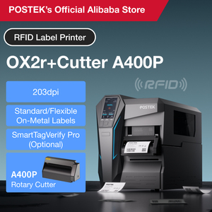 포스텍 OX 시리즈 203dpi 산업용 바코드/RFID 열전사 라벨 프린터 (고속 로터리 커터 A400P 포함, CE/FCC 인증) - Product Image 2