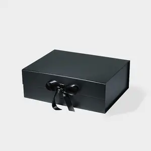 Personalised 25pcs Stock Folding Rigid Black Luxury Gift Box Packaging Idea With Magnetic Lid