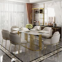 Table à manger de luxe au design moderne et élégant, base en acier inoxydable, plateau en pierre frittée, pour hôtel, maison, restaurant
