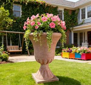 กระถางต้นไม้ทรงโรมัน PP น้ำหนักเบา ทนทาน ลายแกะสลักแบบวินเทจ ฐานสี่เหลี่ยม ขนาด 16 นิ้ว กระถางดอกไม้แบบด้าน สำหรับบ้านและสวน - Product Image 1