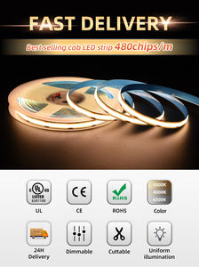 En Existencia, Tira de Luces LED Flexible FCOB de 12V 24V 2700K 3000K 4000K 6500K, 480 LED/M, 10W/M, CRI90, 8MM, Iluminación para Gabinetes - Product Image 6