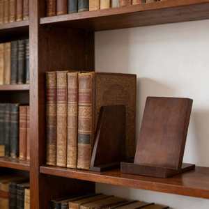 Wooden retro bookshelf, multi-functional desktop bookend, phone and <b>tablet</b> <b>stand</b>, sturdy, non-slip, simple study decoration. - Product Image 4