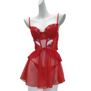 YCH Ingrosso Lingerie Semitrasparente di Alta Gamma con Imbottiture sul Seno, Camicia da Notte Sexy Rossa per Donne - Product Image 5