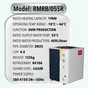 Chauffe-eau à pompe à chaleur air-eau 05SR/19kW, haute performance énergétique (COP), faible bruit, 380V, production d'Eau Chaude Sanitaire (ECS) pour hôtels, appartements et usines - Product Image 6