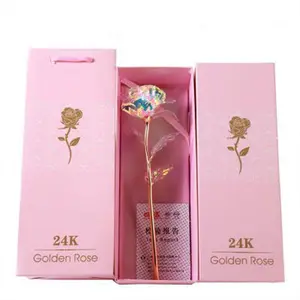 Atacado luxo artificial 24 quilhados ouro rosas flores em massa dia dos namorados jogo de presente 24 k ouro rosa flor para presentes