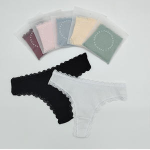Wholesale Ribbed Lace <b>Thong</b> Underwear for Women Breathable Cotton Panties Soft <b>Sexy</b> Briefs Mid-rise Plus Size Women Underwear - Product Image 2