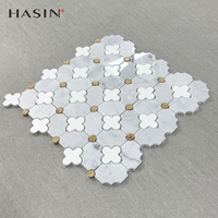 Carrelage Mosaïque Moderne en Pierre Naturelle Résistante à l'Usure, Motif Floral, Découpé au Jet d'Eau, pour la Décoration de Sols Intérieurs (Salon, Hôtel, Villa, Piscine)