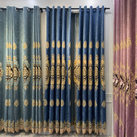 Usine directement OEM Service, velours bleu Royal double couche dentelle broderie rideau occultant tissu pour salon/
