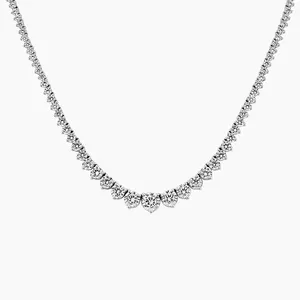 Different Size Pave Setting Synthetic Round Diamond Tennis Necklace Fine Jewelry 14k 18k White Gold Lab diamond Necklace Price