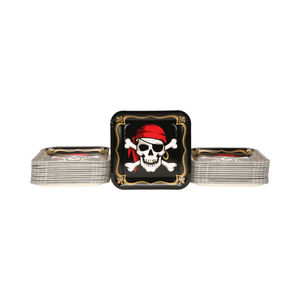 Assiette en papier écologique jetable carrée, motif bateau pirate squelette, enduite de qualité alimentaire, de qualité commerciale, pour snacks et pain - Product Image 3