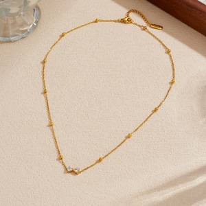 Diamond Zircon Bow Necklace Gold Plated Stainless Steel Minimalist Clavicle Chain Everyday Wear - Product Image 3
