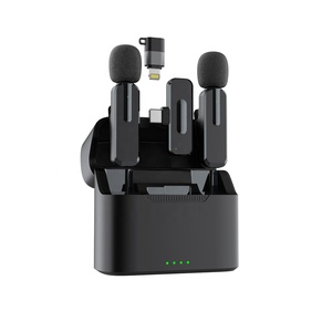 ไมโครโฟนไร้สายแบบพกพา 2in1 พร้อมกล่องชาร์จขนาดเล็ก 2.4GHz ไมค์หนีบปกเสื้อ สำหรับบันทึกเสียงในสตูดิโอและสัมภาษณ์ - Product Image 1