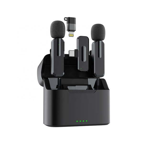 Portable 2in 1 Wireless Microphone Mini Charging Case 2.4GHz Lapel Collar Mic Studio Recording Microphone for Interview