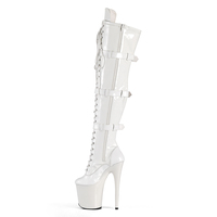 Bottes PVC personnalisées 20 cm au-dessus du genou à lacets et fermeture éclair, triple boucles, chaussures de pole dance à talon aiguille et plateforme, automne-hiver