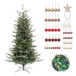 Traditional Green Rustic Woodland Silver Tinsel Christmas Tree with Colorful Baubles for Modern Sparkle