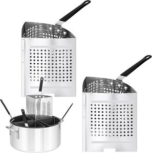 Stainless Steel Pasta Basket <b>Vegetable</b> Colander Noodle Strainer Dishwasher Safe Single Handle Minimalist Design - Product Image 1
