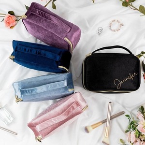 Bolsa de cosméticos de terciopelo Premium, púrpura, rosa, Azul, Gris, oro, logotipo, de 12 pulgadas Bolsa de transporte, bolsa de maquillaje de brocha personalizada para mujer - Product Image 3