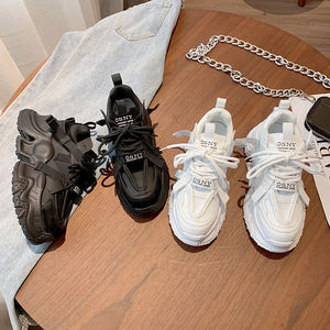 Fabricant de chaussures nouveau blanc <span class=keywords><strong>noir</strong></span> baskets à talons hauts femmes grosses chaussures Wedge sport femme printemps automne semelle épaisse dames baskets - Product Image 5