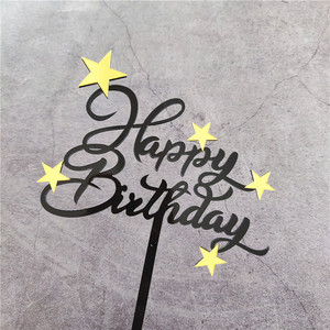 Topper para tarta de <span class=keywords><strong>feliz</strong></span> cumpleaños, 30 Uds., <span class=keywords><strong>cursiva</strong></span> de Color dorado con estrellas para suministros de decoración de tartas de fiesta de cumpleaños - Product Image 4