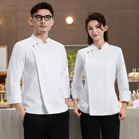 Nouvelle conception de haute qualité certifiée CE, veste de chef à manches longues en bleu marine à impression numérique anti-salissure, uniforme de chef OEM