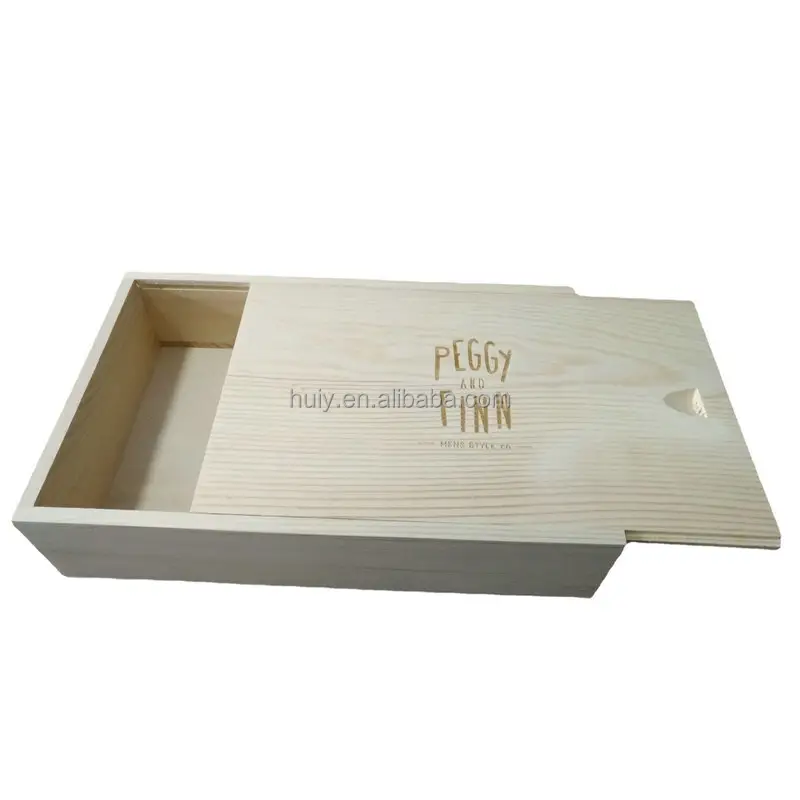 custom rectangle multifunctional slide lid top laser logo print solid pine wood gift box for tool toy cosmetics packaging