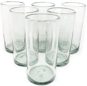 Ensemble de 6 verres à thé glacés transparents de 20 oz de haut, verre recyclé de fabrication artisanale mexicaine