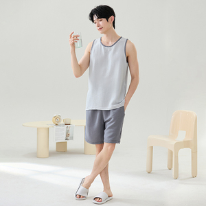 <span class=keywords><strong>Pigiama</strong></span> da <span class=keywords><strong>Uomo</strong></span> LongD in Maglia, Canotta e <span class=keywords><strong>Pantaloncini</strong></span>, 100% Poliestere, Abbigliamento Casual per Casa, Traspirante, Morbido, Confortevole, Delicato sulla Pelle - Product Image 5